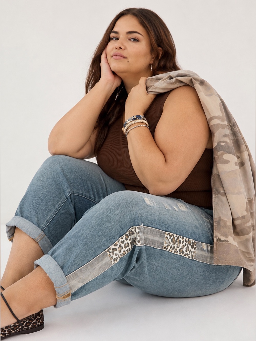 Anthropologie Pilcro A+ Slim Boyfriend Denim Jeans Leopard Camo 26W Plus Sized